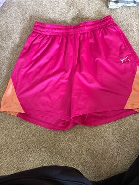 Nike Women's Hot Pink Athletic Shorts with Peach Accent